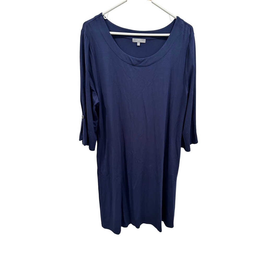 Habitat Clothes To Live In Navy Blue 3/4 Sleeve Button Tab Knit Dress XL‎